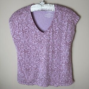 LL Bean V Neck T Shirt Tee Top Womens SP Small Petite Pink Purple Stretch Blouse